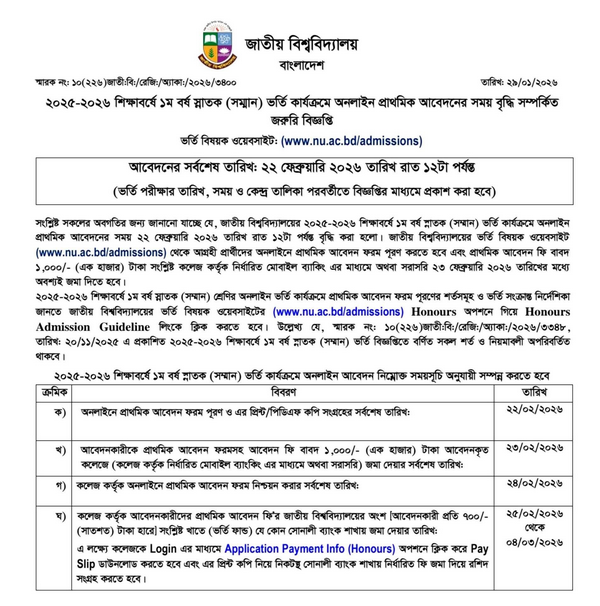 NU Admission Notice